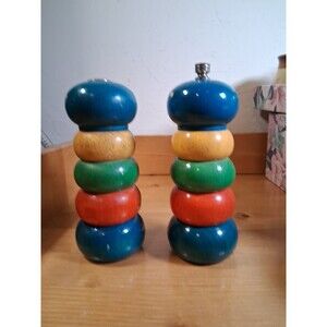 Vintage Olde Thompson Colorful Wooden Salt Shaker and Pepper Mill/Grinder Read